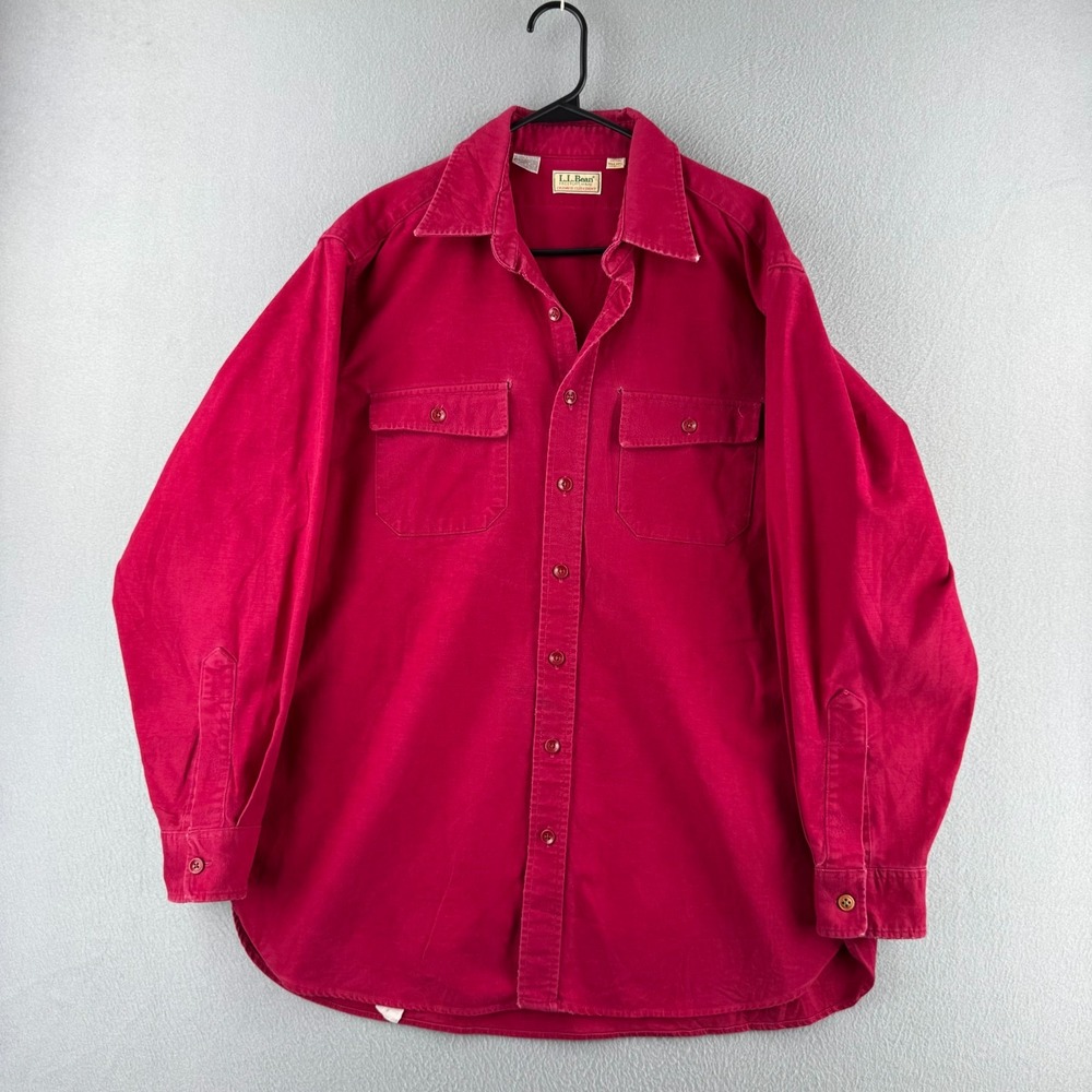 Vintage LL Bean Chamois Cloth Shirt Mens XL Tall Red Flannel Made in USA